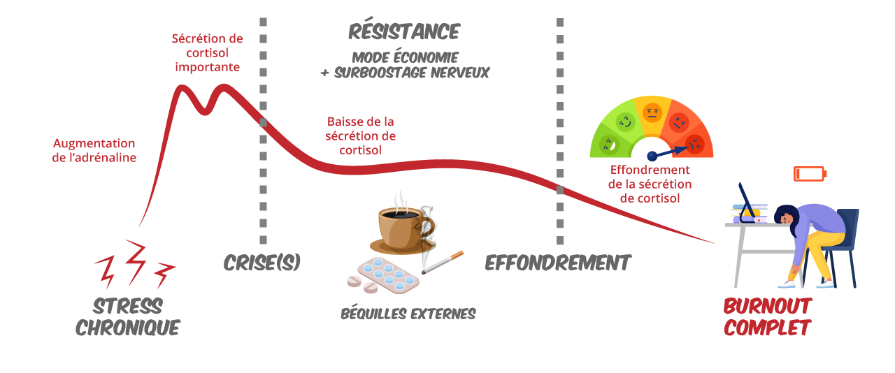 Courbe du stress chronique au burnout